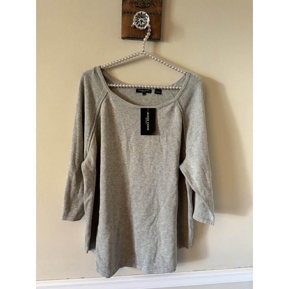 NWT Jeanne Pierre Woman Size 1X Gray Sweater 3/4 Sleeve Cotton